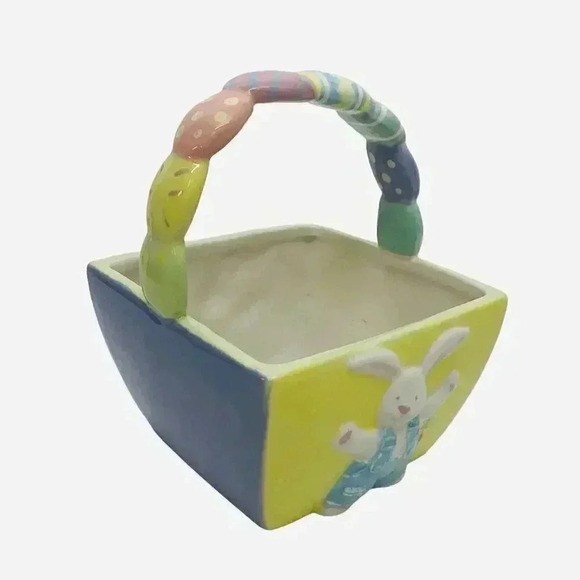 Ceramic Easter Basket Floral Vase Pastels Bunny Rabbit Egg Hunt Spring Baby - Picture 3 of 8
